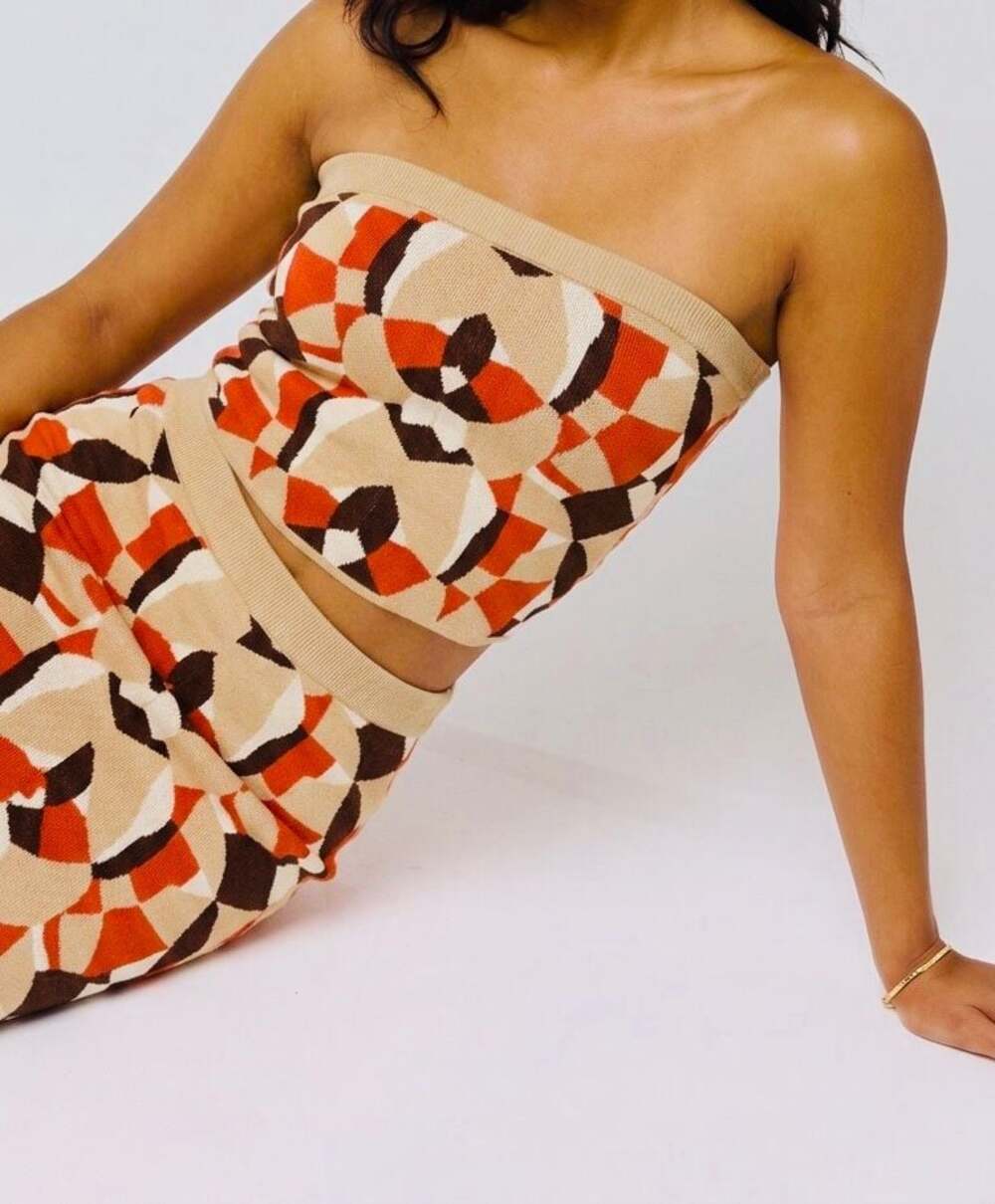 Forever 21 Geo Print Knit Bandeau Crop Top and Matching Wide-Leg Trouser Two-Pie